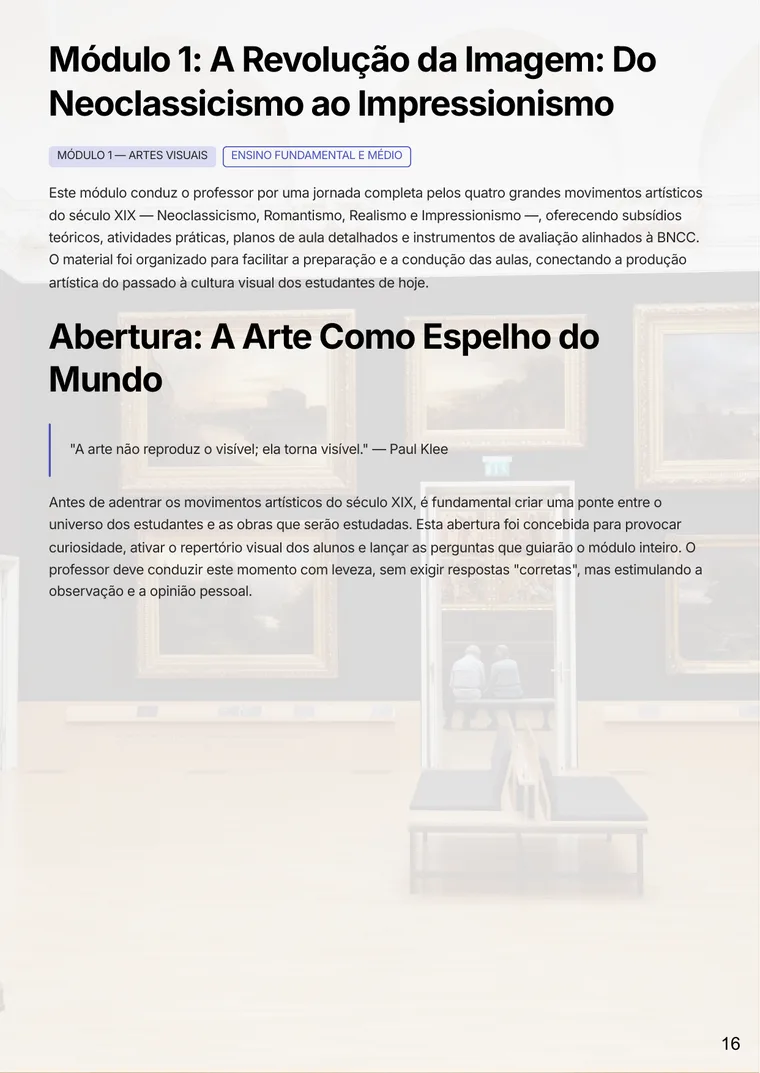 Página do guia Da Realeza ao Delírio com plano de aula do módulo 1